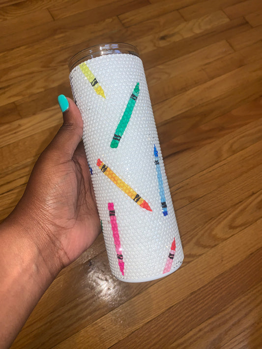 RTS: Ready to Ship Crayons Stainless Steel Fully Blinged 20oz Tumbler