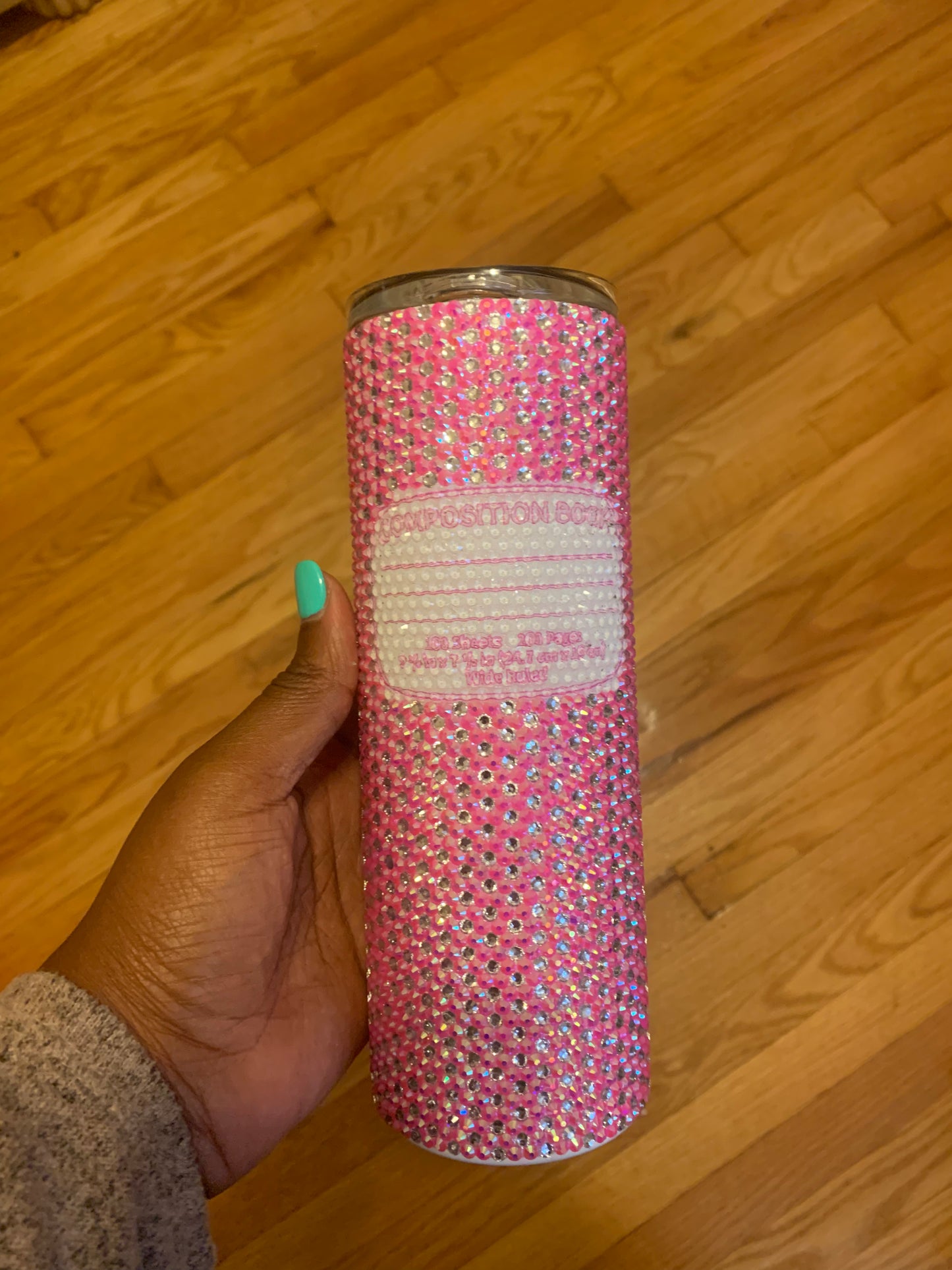 RTS: Ready to Ship Pink Composition Notebook Stainless Steel Fully Blinged 20oz Tumbler