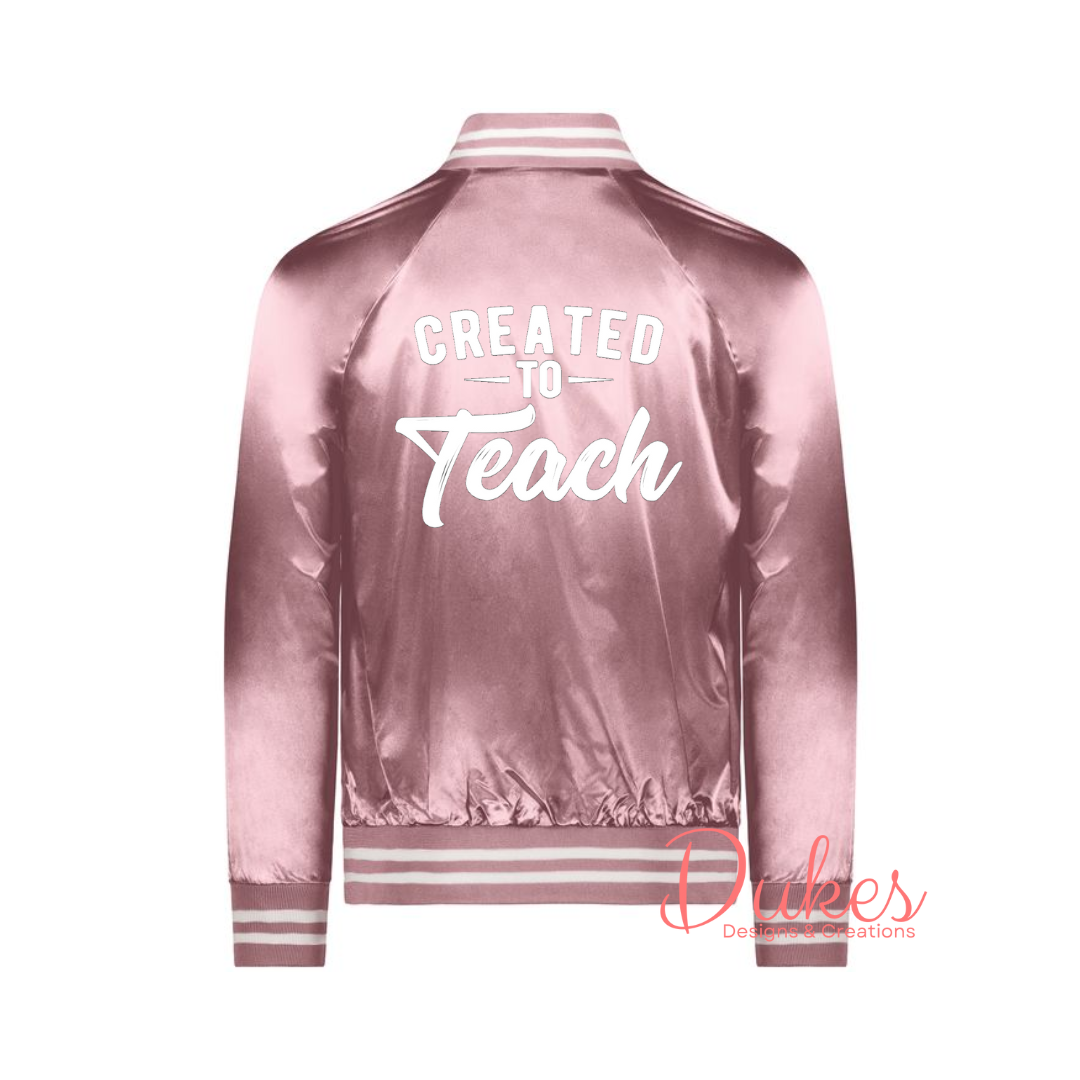 Created to Teach Satin Baseball Jacket Striped Trim - Bomber Jacket