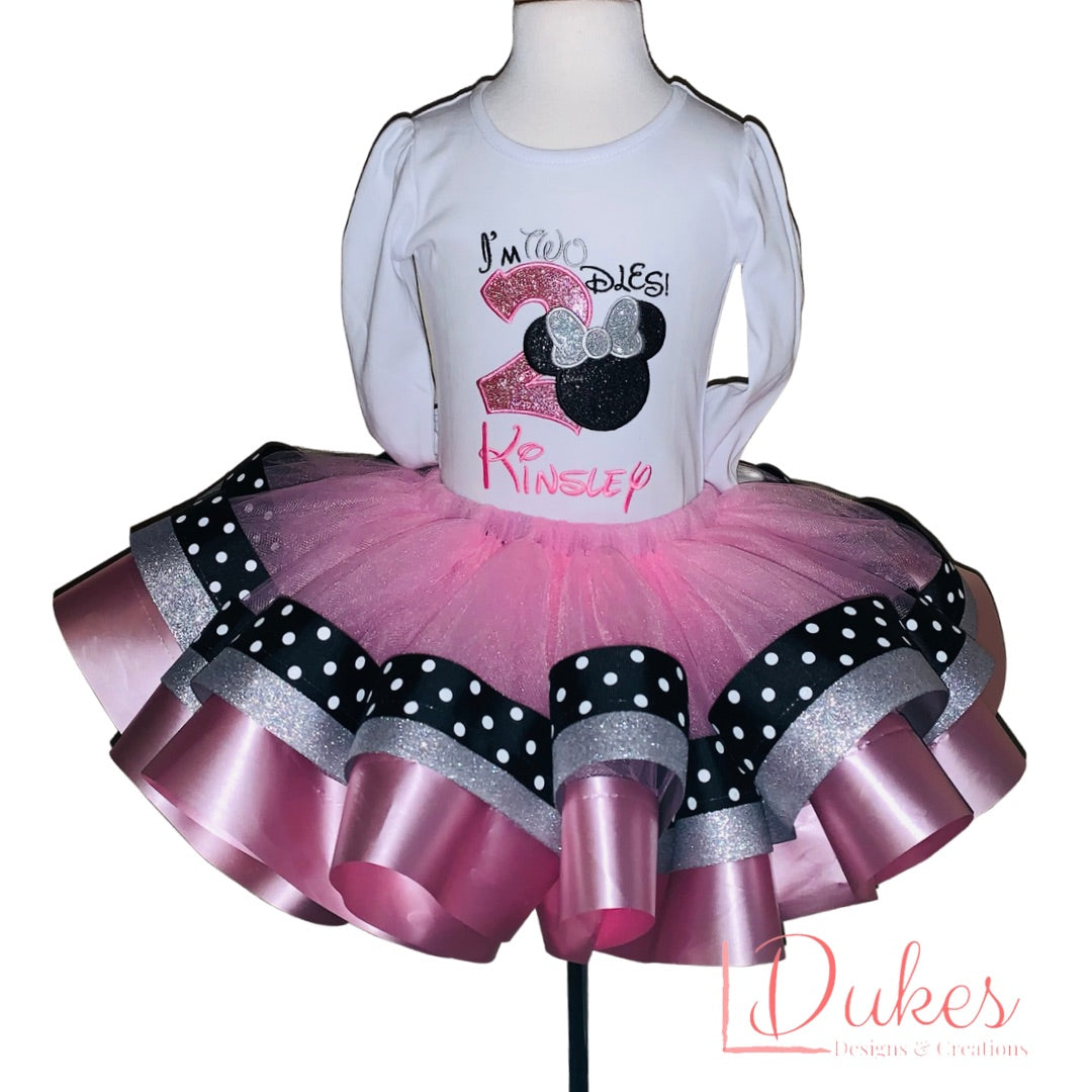 I’m TwoDles Minnie Mouse Pink & Silver Double Ribbon Trim Tutu