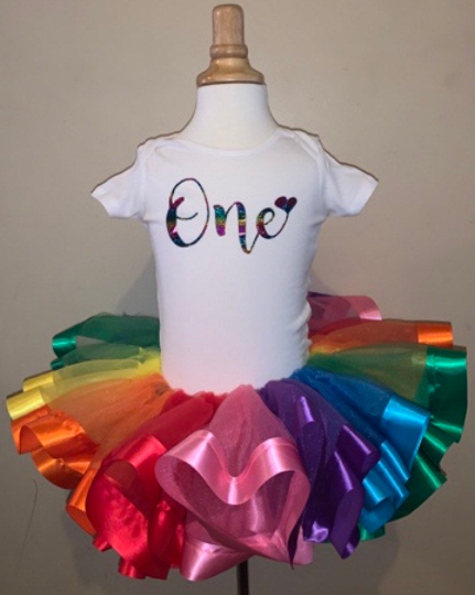 1st Birthday Rainbow Ribbon Trim Tutu