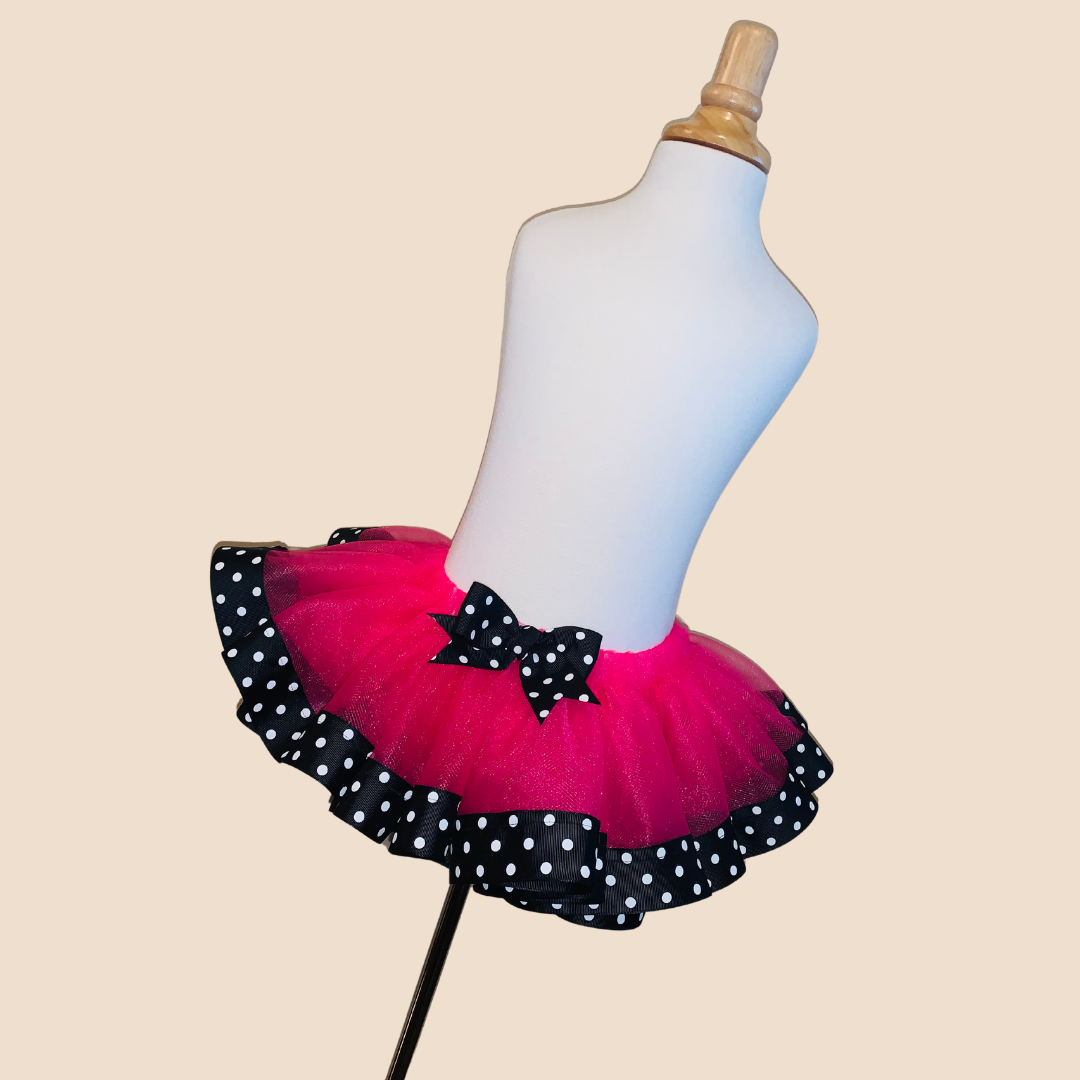 Dark Pink Polka Dot Ribbon Trim Tutu