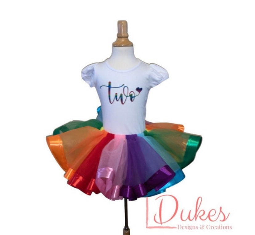2nd Birthday Rainbow Ribbon Trim Tutu