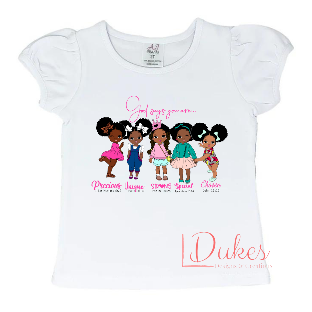 God Says- Girls Ruffle Sleeve Tee