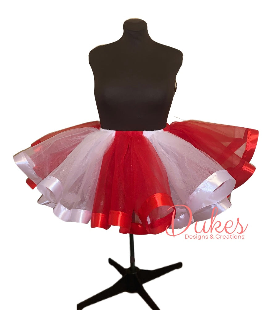 Adult Red & White Ribbon Trim Tutu