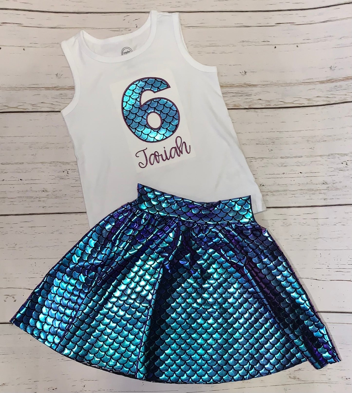 Purple & Green Mermaid Skirt Set