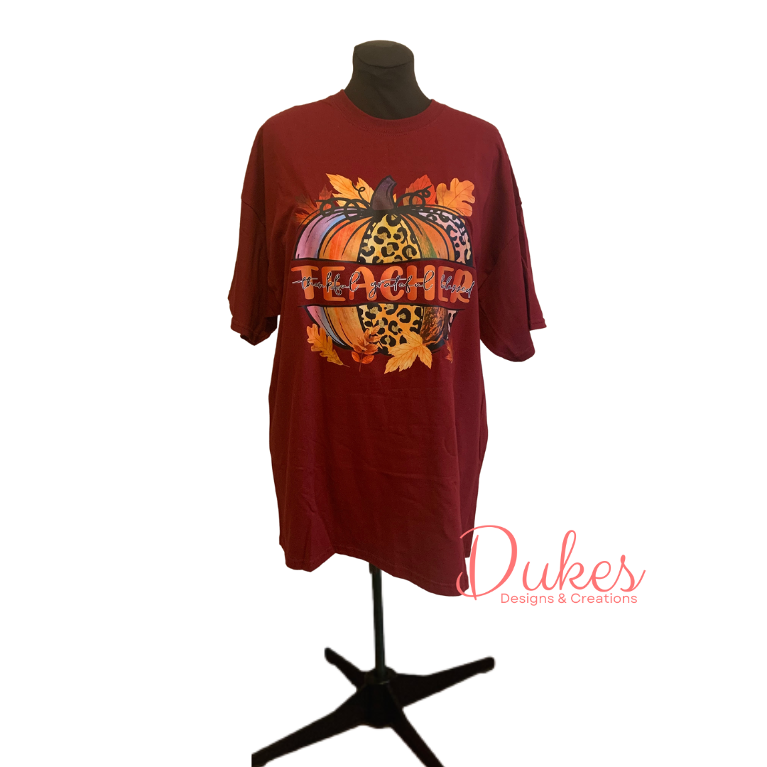 Thankful Grateful Blessed Teacher Pumpkin Tee