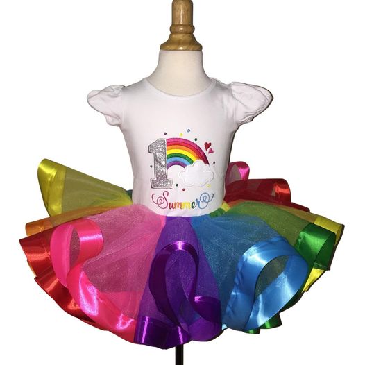 Rainbow Cloud Ribbon Trim Tutu