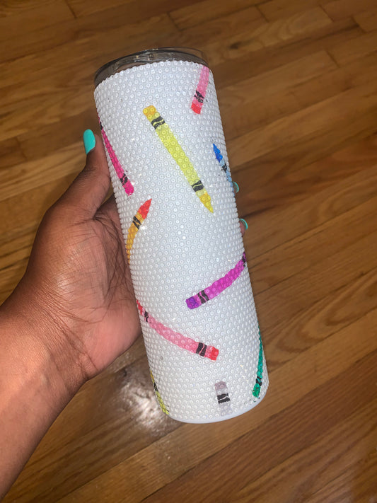RTS: Ready to Ship Crayons Stainless Steel Fully Blinged 20oz Tumbler