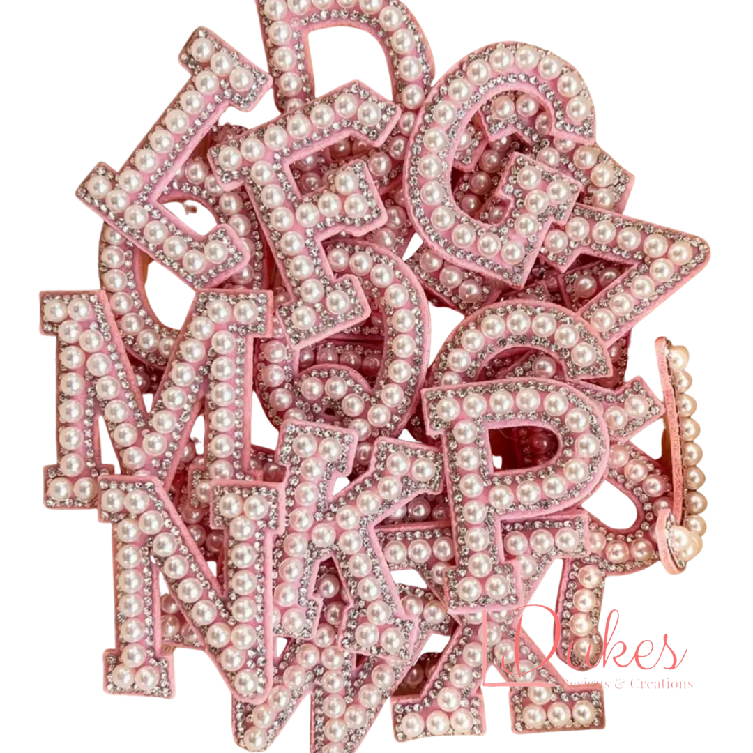 Pink Pearl & Rhinestone Patch Letters