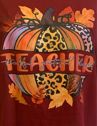 Thankful Grateful Blessed Teacher Pumpkin Tee