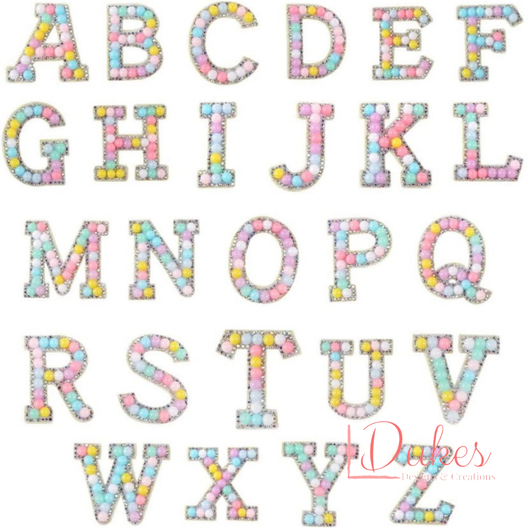 Cotton Candy Pearl & Rhinestone Patch Letters – Dukes Designs
